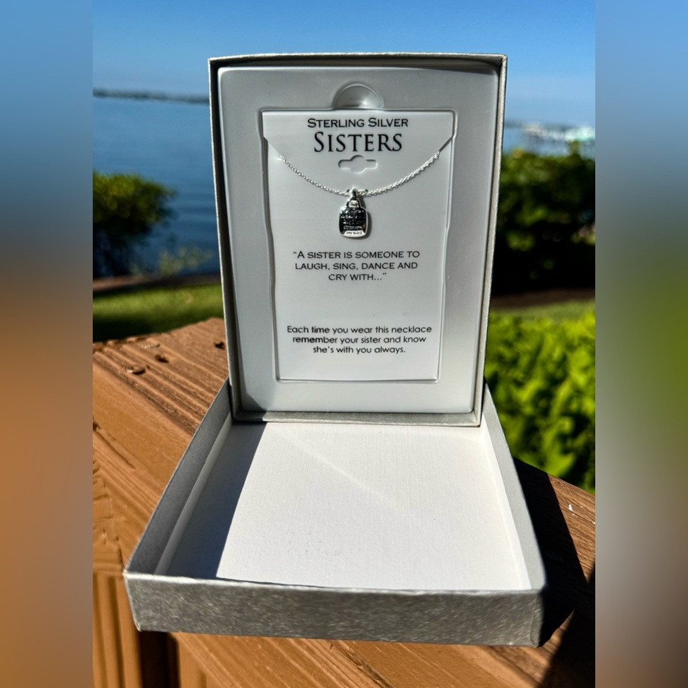 925 Sterling Silver 18” Necklace & SISTERS Engraved Pendant New In Box Gift